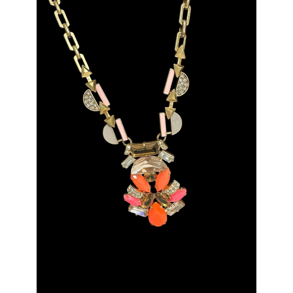 Stella & Dot Statement Necklace Women OS Coral Pink Gold Excellent Geometric Bib